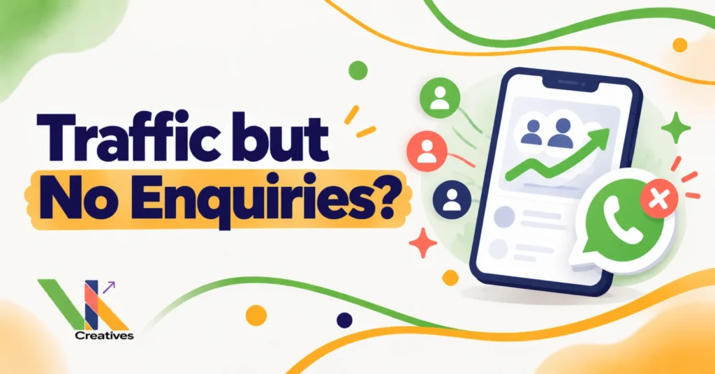 Website getting traffic but no enquiries, seven fixes, VK Creatives blog graphic